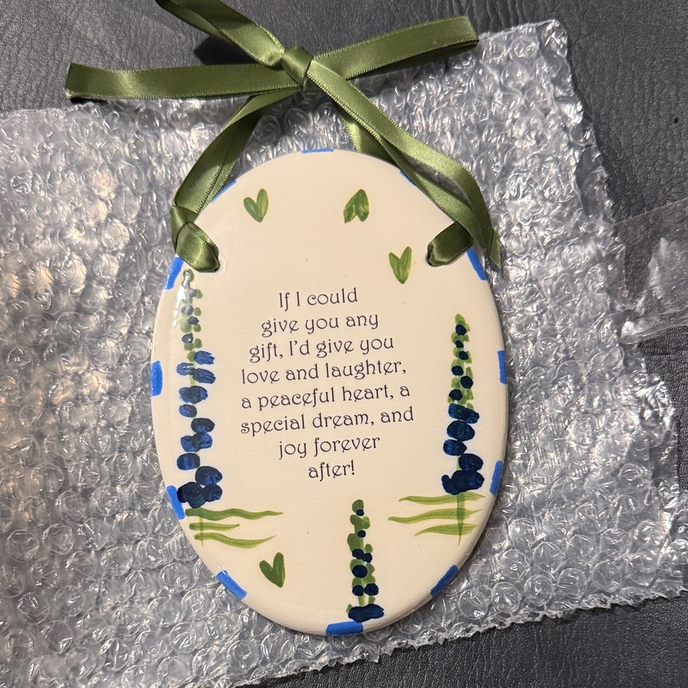 NWT Decorative Oval Plaque with Green Ribbon